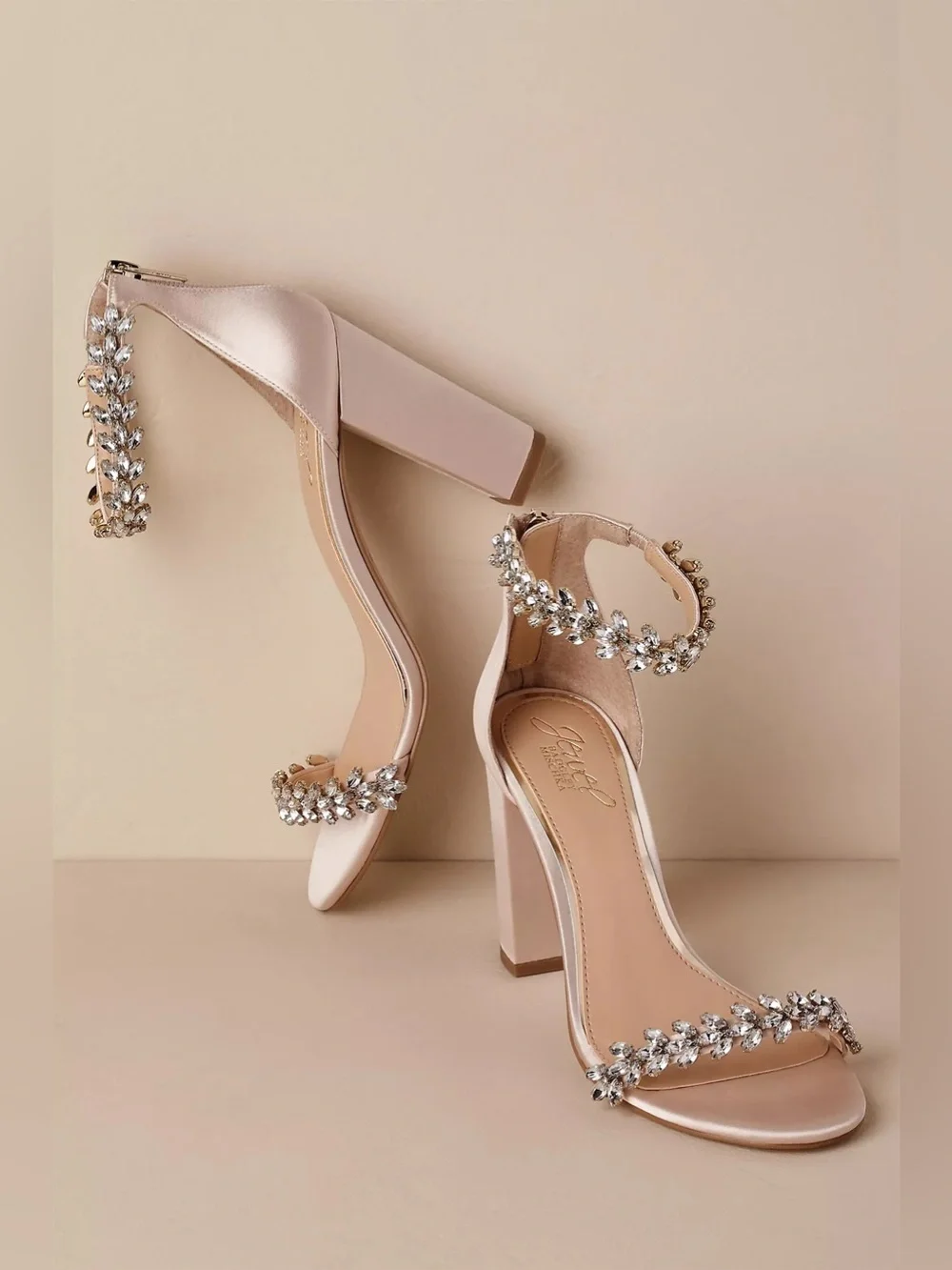 Jewel Badgley Mischka Mayra Block Heel Evening Embellished Sandals, Size 11, NEW